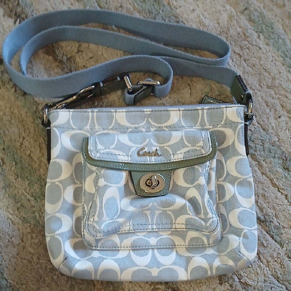 Coach Light Blue and White Crossbody Bag